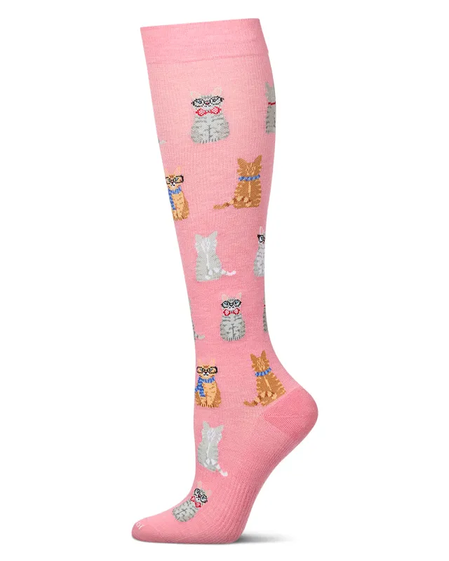 Women's "Studious Cats" Rayon Knee High Compression Sock (8-15 mmHg) made by MeMoi