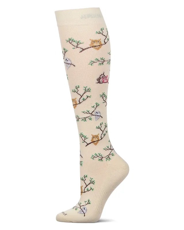 Women's "Owls" Rayon-Blend Knee High Mild Compression Sock (8-15 mmHg) made by MeMoi