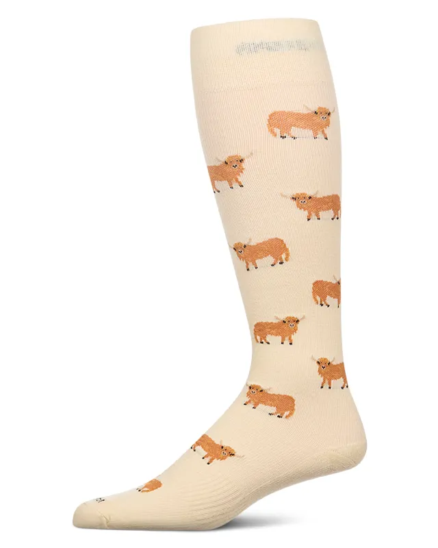 Men's "Highland Cow" Rayon-Rich Knee High Compression Sock (8-15 mmHg) made by MeMoi