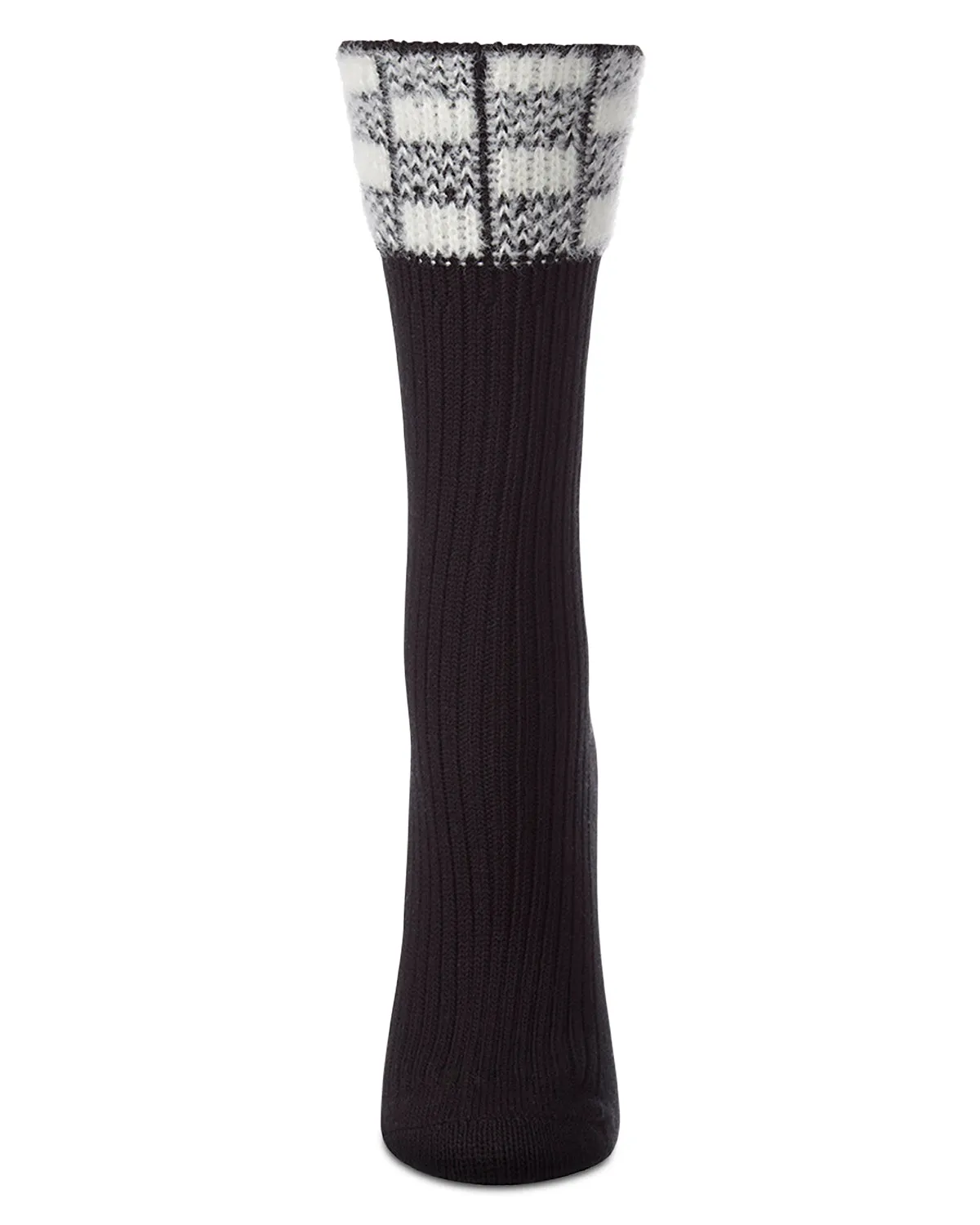 Women's Fuzzy Checkered-Cuff Cotton-Rich Ribbed Crew Sock sold by MeMoi product image thumbnail 3