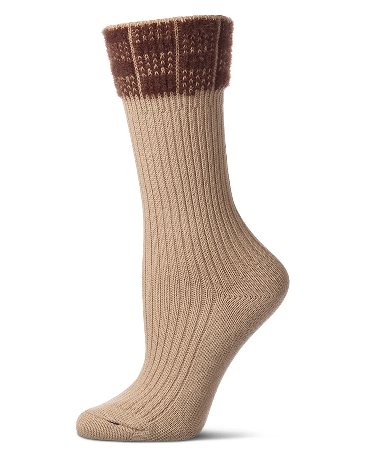 Women's Fuzzy Checkered-Cuff Cotton-Rich Ribbed Crew Sock sold by MeMoi product image thumbnail 2