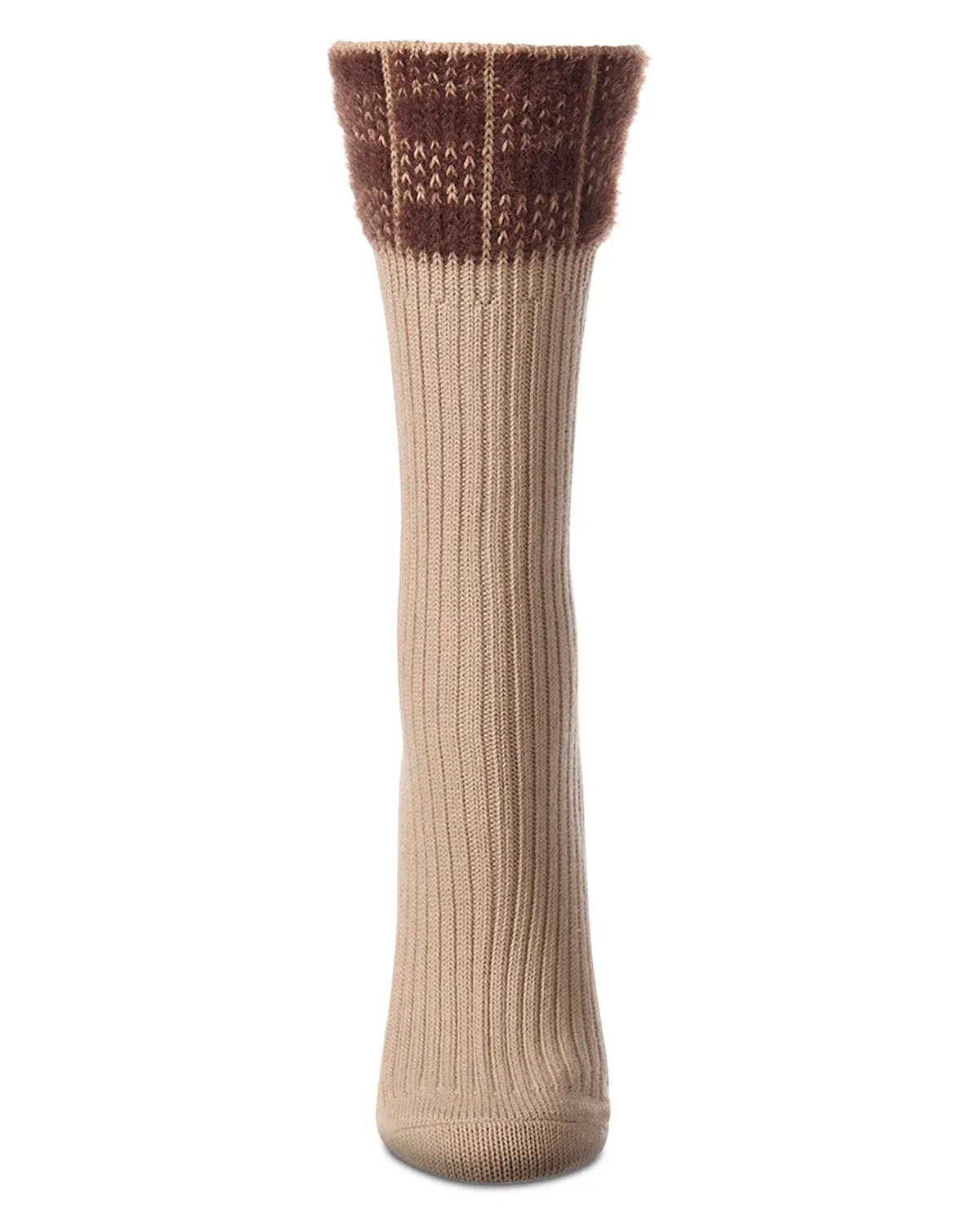 Women's Fuzzy Checkered-Cuff Cotton-Rich Ribbed Crew Sock sold by MeMoi product image thumbnail 4