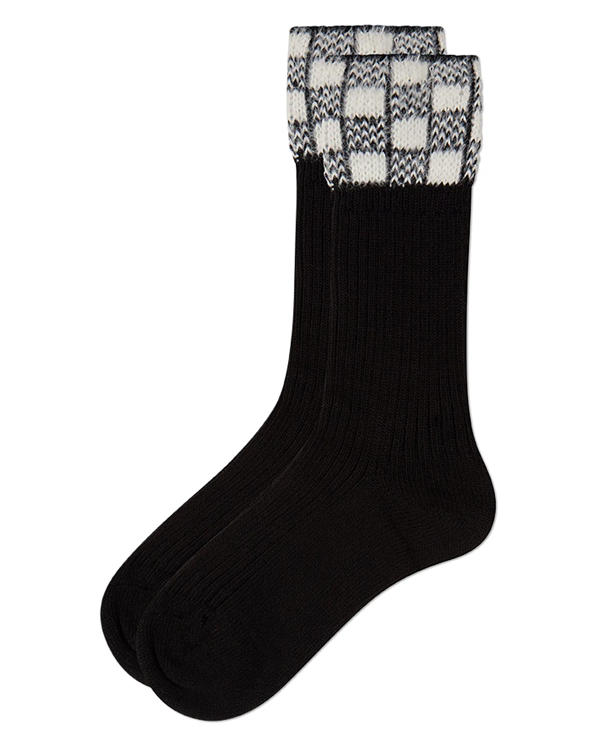 Women's Fuzzy Checkered-Cuff Cotton-Rich Ribbed Crew Sock sold by MeMoi product image thumbnail 5