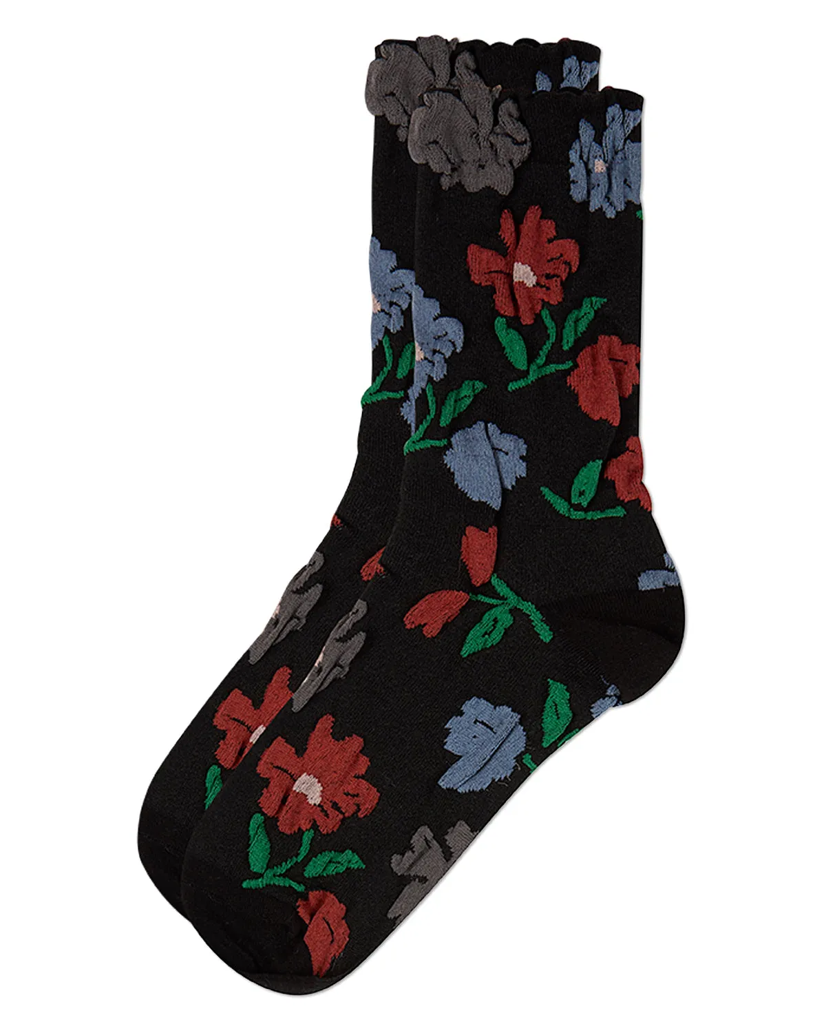 Women's Puckered-Cuff Floral-Print Cotton-Rich Crew Sock sold by MeMoi product image thumbnail 5