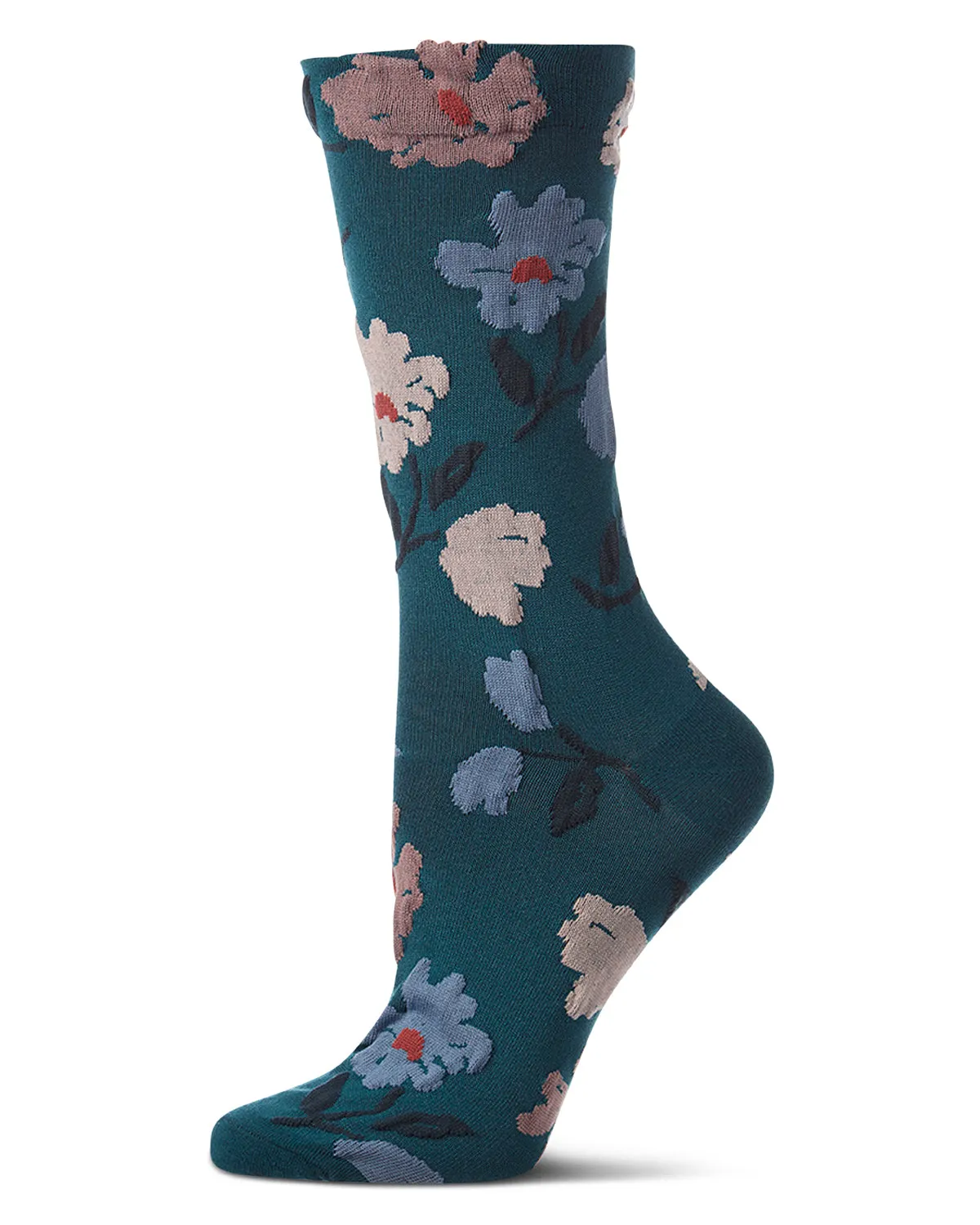Women's Puckered-Cuff Floral-Print Cotton-Rich Crew Sock sold by MeMoi product image thumbnail 2