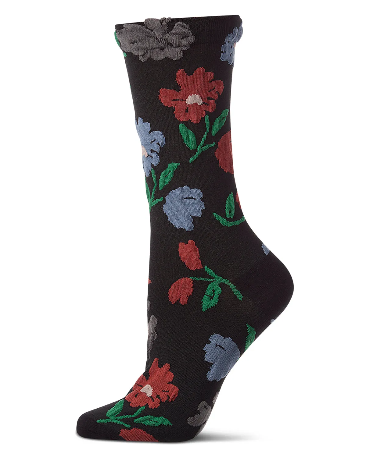 Women's Puckered-Cuff Floral-Print Cotton-Rich Crew Sock sold by MeMoi
