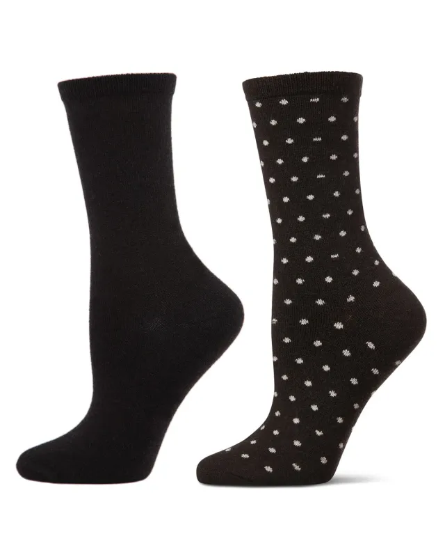 2 Pair Women's Cashmere-Blend Fine-Gauge Knit Crew Socks made by MeMoi