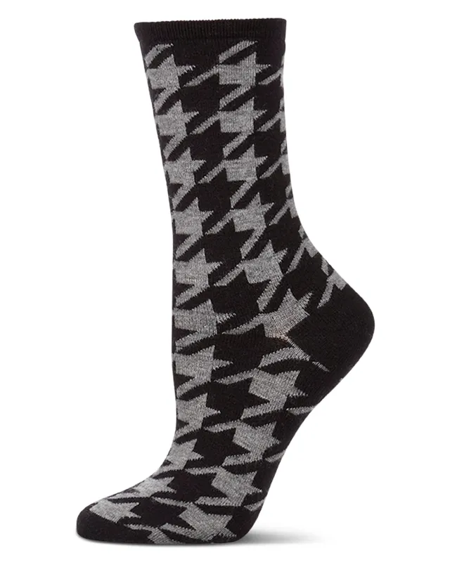 Women's Houndstooth Cashmere-Blend Fine-Gauge Knit Crew Sock made by MeMoi