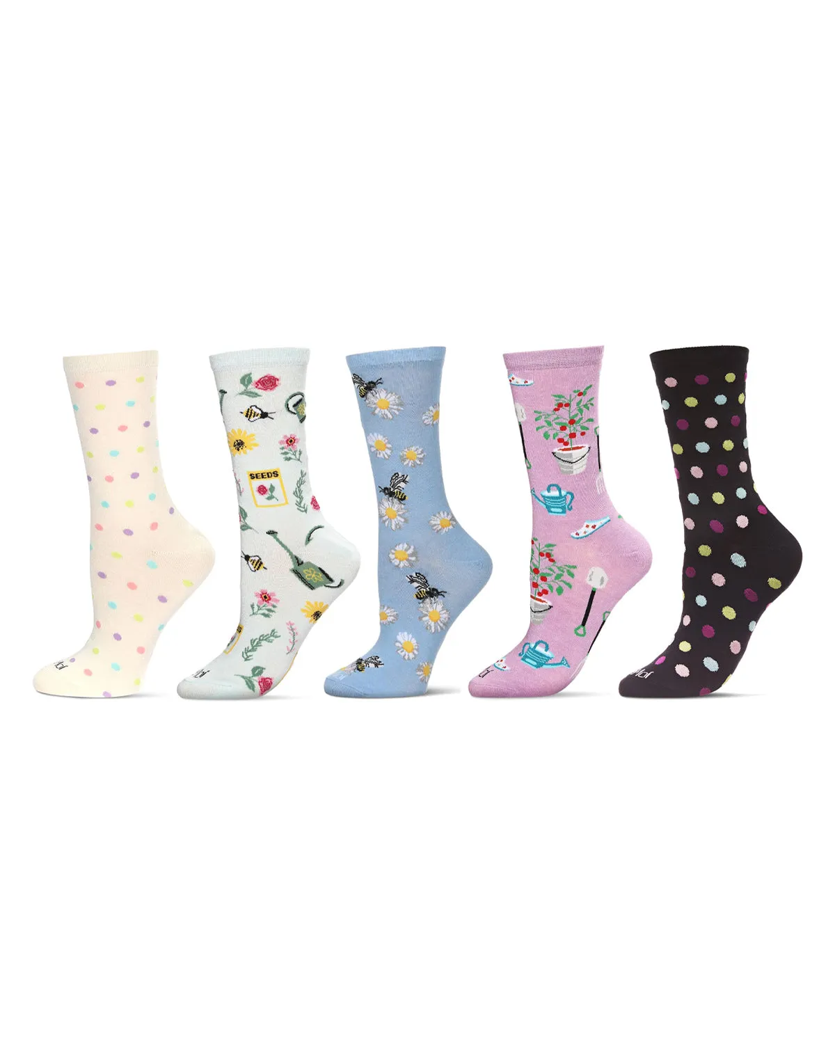 5 Pair Women's Rayon-Blend Fine-Gauge Fashion Novelty Crew Socks sold by MeMoi