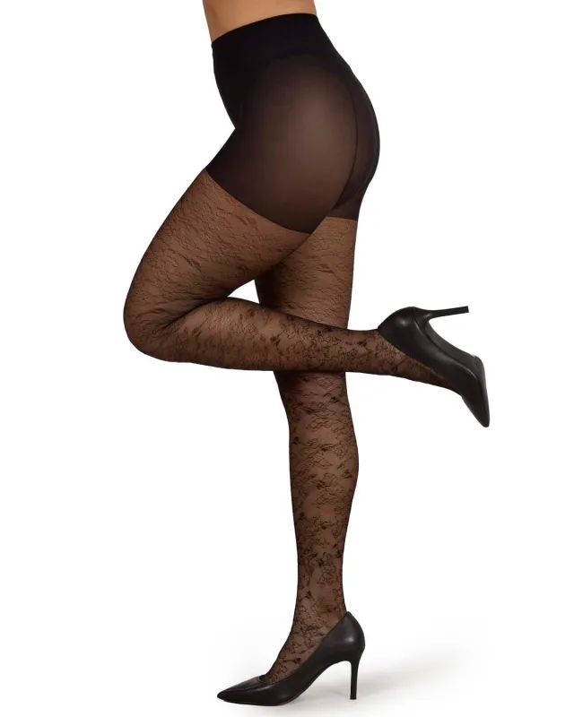 Women's Silky-Sheer Floral Sketch Non-Control Fashion Tights made by MeMoi