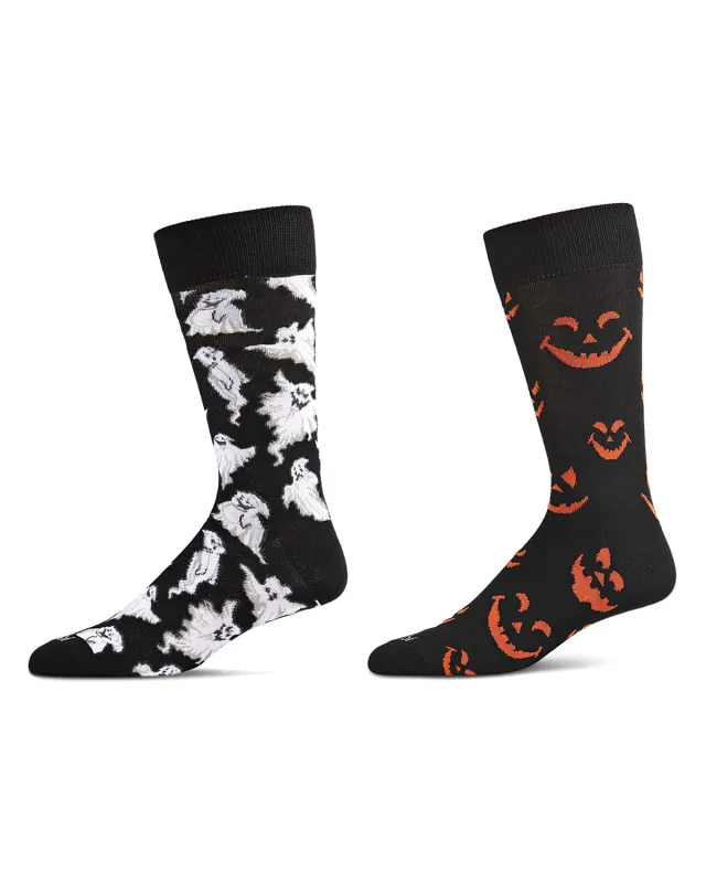 2 Pair Men's Halloween Rayon-Rich Fine-Gauge Novelty Crew Socks made by MeMoi