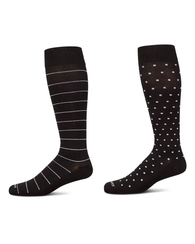 2 Pair Pack Polka Dot Striped Cotton Blend Graduated Compression Socks made by MeMoi