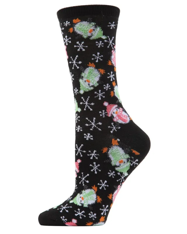 Women's Snowflake Penguins Christmas Crew Socks made by MeMoi