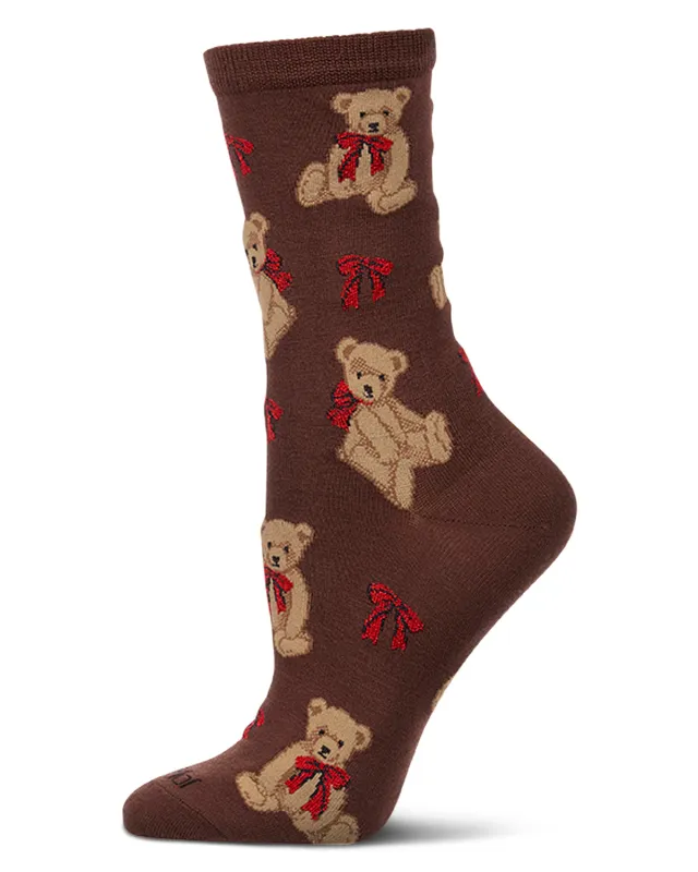Women's "Cuddle Bear" Rayon-Blend Fine-Gauge Novelty Crew Sock made by MeMoi
