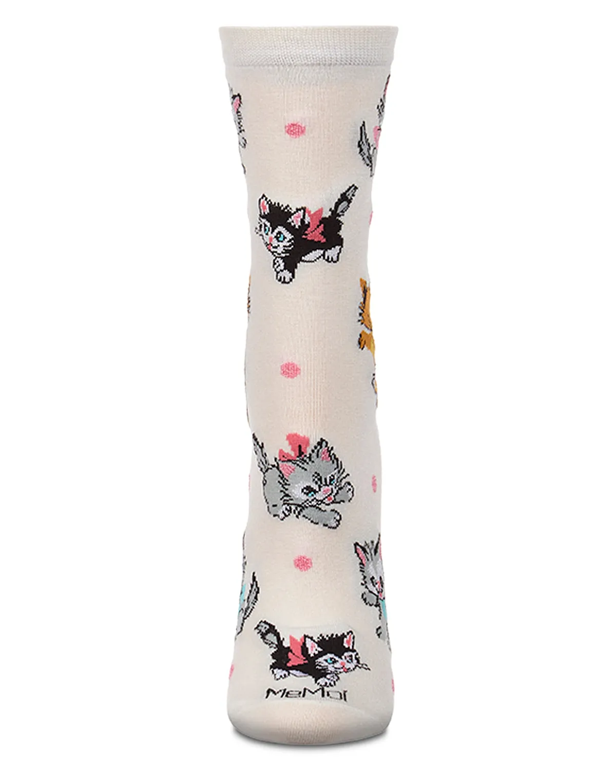 Women's "Retro Kitty" Rayon-Blend Fine-Gauge Novelty Crew Sock sold by MeMoi product image thumbnail 4