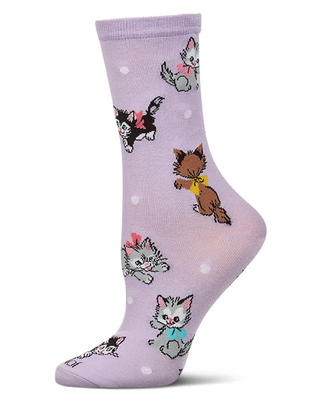 Women's "Retro Kitty" Rayon-Blend Fine-Gauge Novelty Crew Sock made by MeMoi