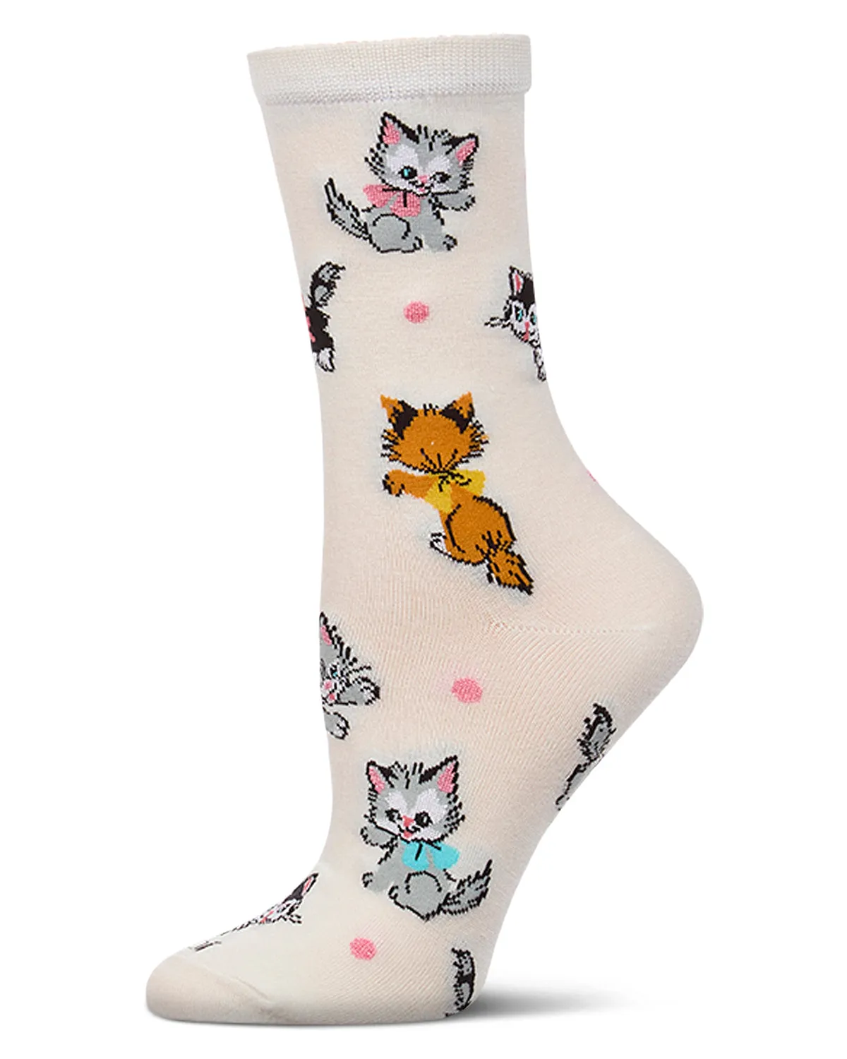 Women's "Retro Kitty" Rayon-Blend Fine-Gauge Novelty Crew Sock sold by MeMoi product image thumbnail 2