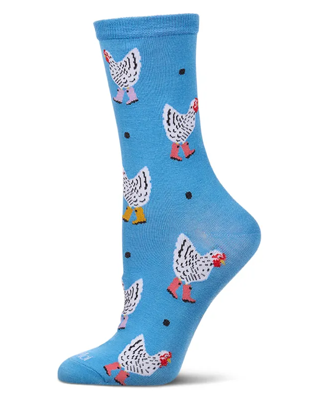 Women's "Hens In Boots" Rayon-Blend Fine-Gauge Crew Sock made by MeMoi