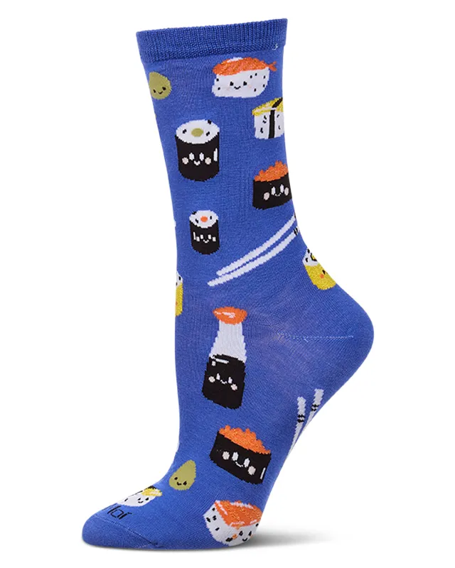 Women's "Sushi Roll" Rayon-Blend Fine-Gauge Novelty Crew Sock made by MeMoi