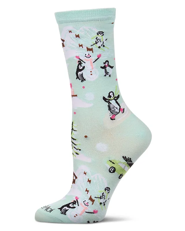 Women's "Winter Wonder" Rayon-Blend Fine-Gauge Novelty Crew Sock made by MeMoi