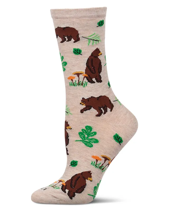 Women's "Bear Outing" Rayon-Blend Fine-Gauge Novelty Crew Sock made by MeMoi