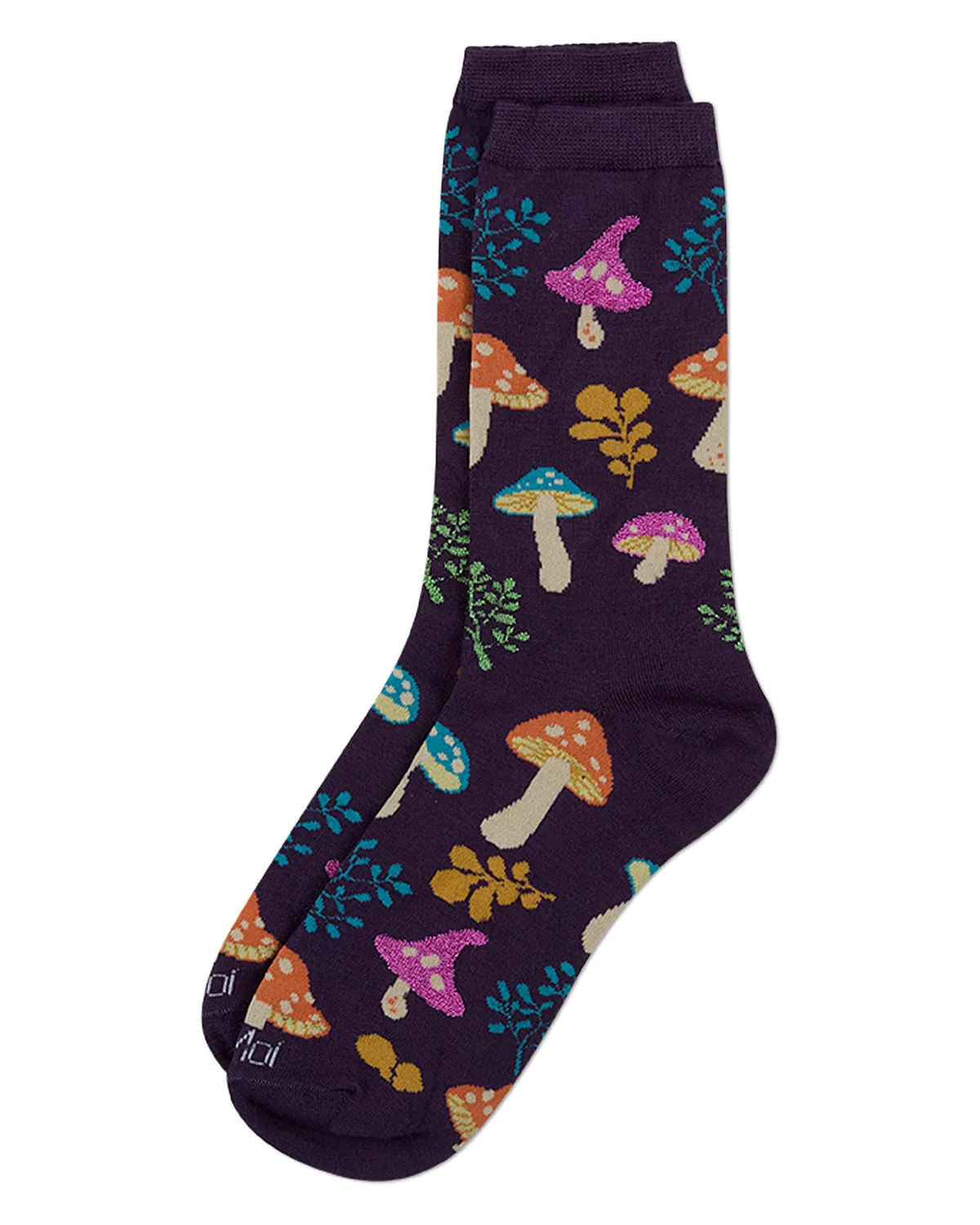 Women's "Wild Mushrooms" Rayon-Blend Fine-Gauge Crew Sock sold by MeMoi product image thumbnail 3