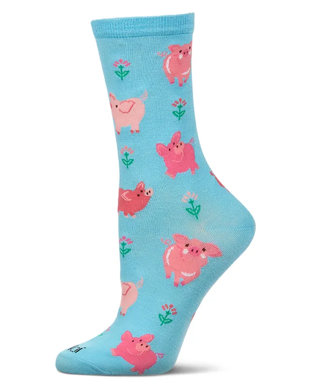 Women's "Piggies" Rayon-Blend Fine-Gauge Novelty Crew Sock made by MeMoi