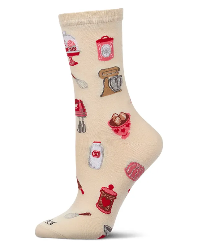 Women's "Vintage Baking" Rayon-Blend Fine-Gauge Novelty Crew Sock made by MeMoi