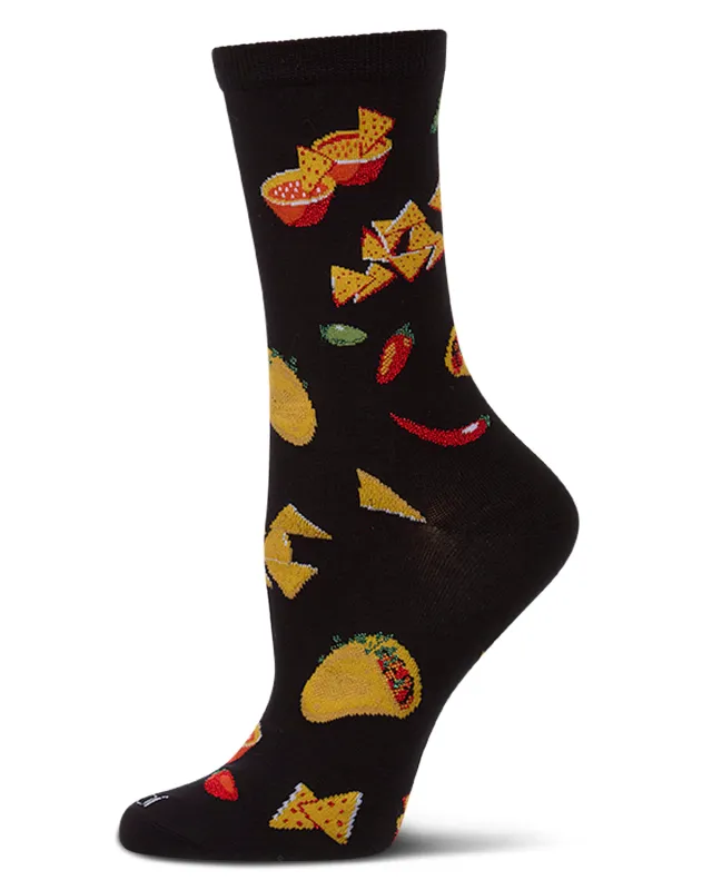 Women's "Ole Taco" Rayon-Blend Fine-Gauge Novelty Crew Sock made by MeMoi