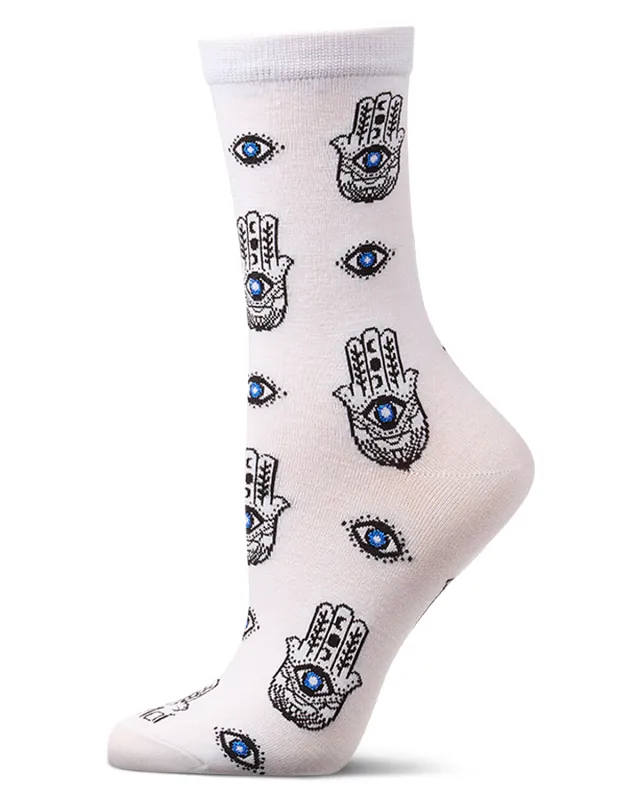 Women's "Hamsa" Rayon-Blend Fine-Gauge Novelty Crew Sock made by MeMoi