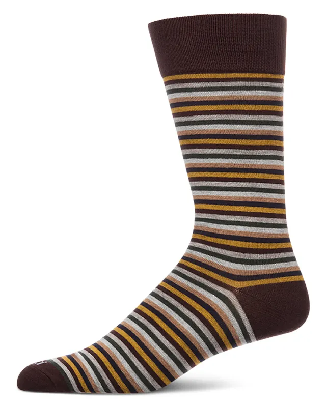 Men's Mini-Striped Rayon-Blend Fine-Gauge Multi-Color Crew Sock made by MeMoi