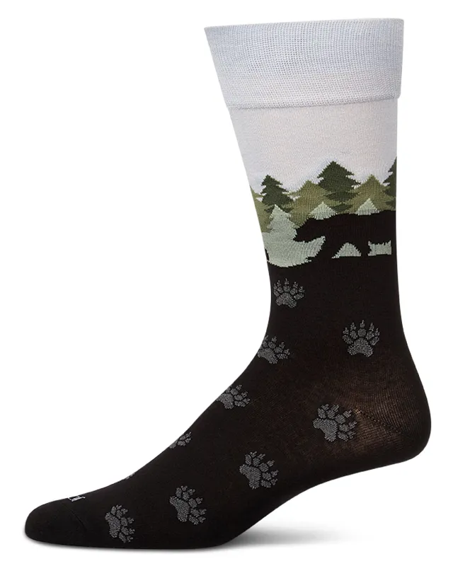 Men's "Mountain Bear" Rayon-Blend Fine-Gauge Novelty Crew Sock made by MeMoi