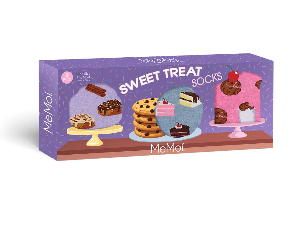 3 Pair Women's "You Deserve A Sweet Treat" Novelty Crew Socks Gift Set made by MeMoi