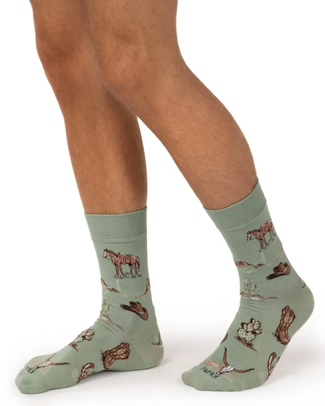 Men's "Vintage Cowboy" Rayon-Blend Fine-Gauge Novelty Crew Sock made by MeMoi