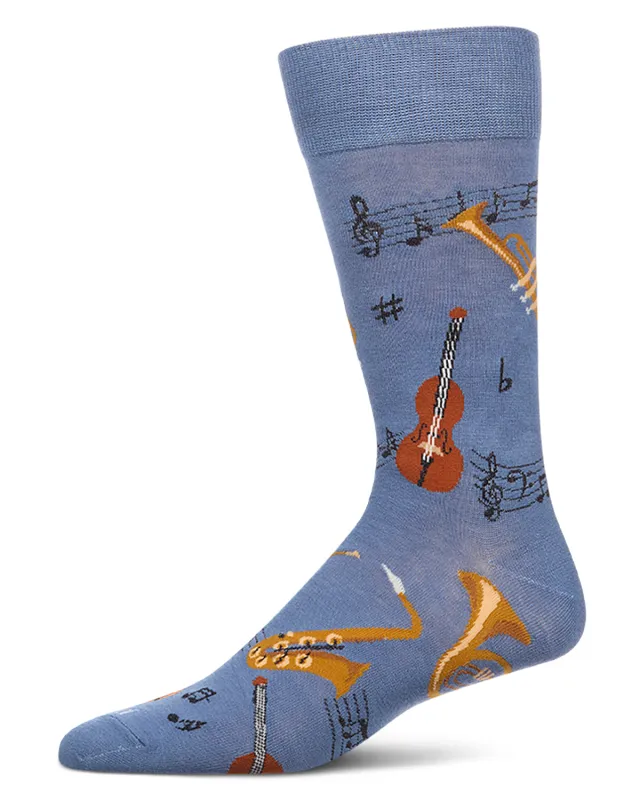 Men's Jazz-Themed Rayon-Blend Fine-Gauge Novelty Crew Sock made by MeMoi