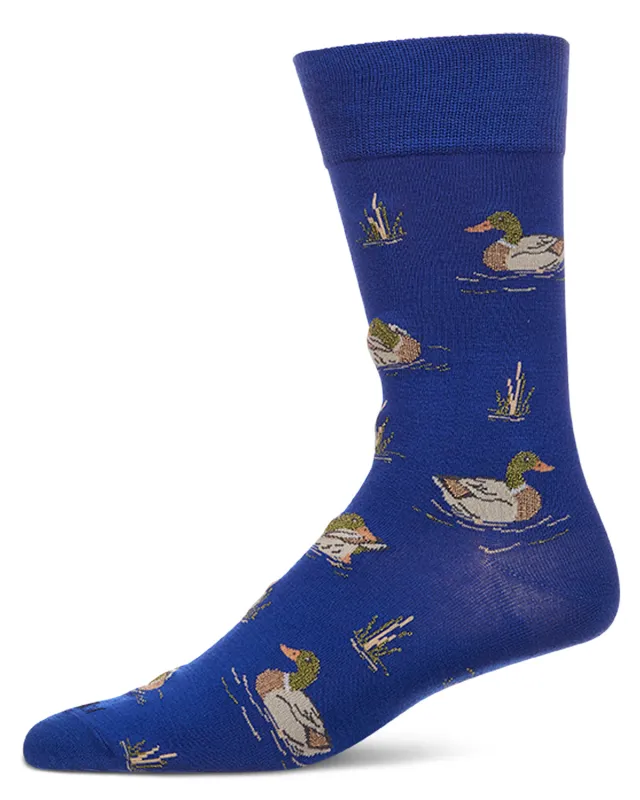 Men's Mallard-Themed Rayon-Blend Fine-Gauge Novelty Crew Sock made by MeMoi