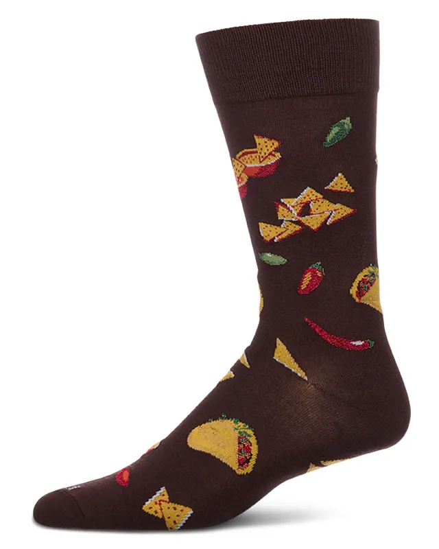 Men's "Ole Taco" Rayon-Blend Fine-Gauge Novelty Crew Sock made by MeMoi