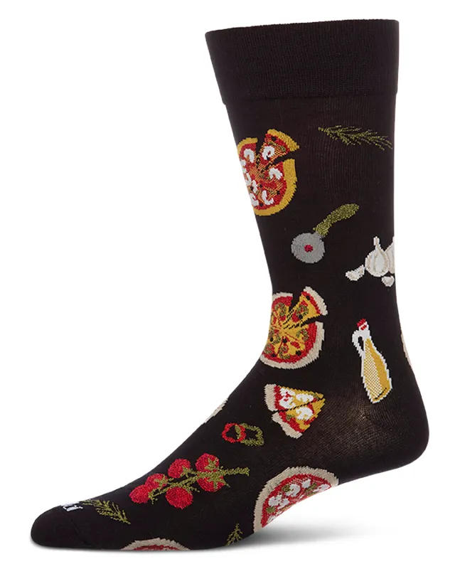 Men's "Pizza Party" Rayon-Blend Fine-Gauge Novelty Crew Sock made by MeMoi