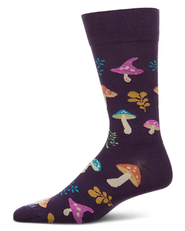 Men's "Wild Mushrooms" Rayon-Blend Fine-Gauge Crew Sock made by MeMoi