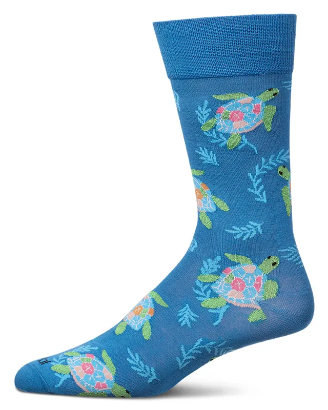 Men's "Rainbow Turtle" Rayon-Blend Fine-Gauge Novelty Crew Sock made by MeMoi