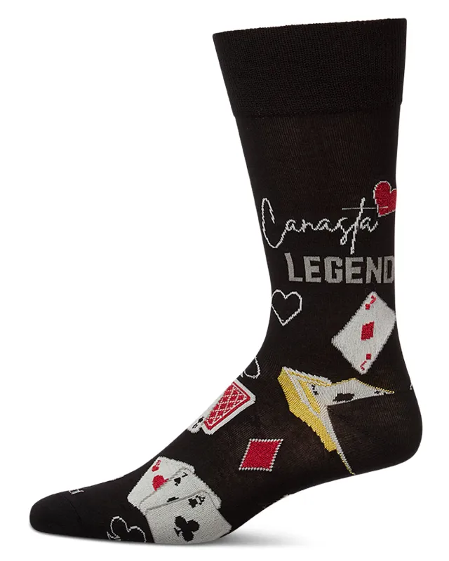 Men's "Canasta Legend" Rayon-Blend Fine-Gauge Novelty Crew Sock made by MeMoi