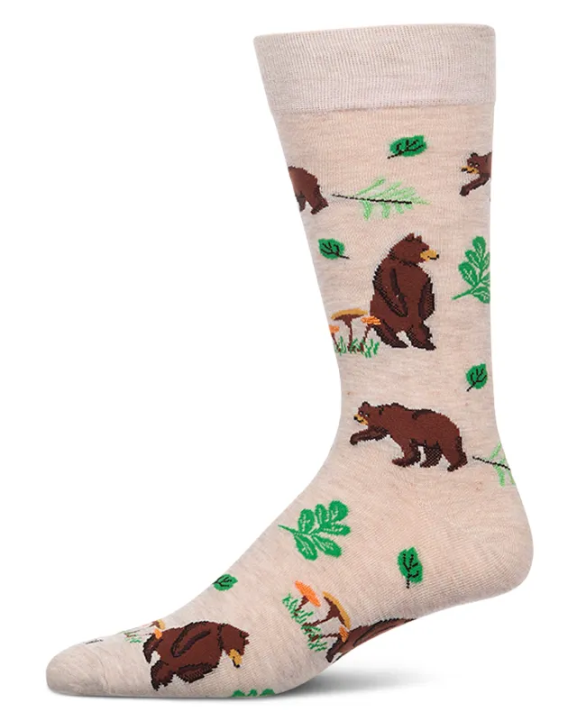Men's "Bear Outing" Rayon-Blend Fine-Gauge Novelty Crew Sock made by MeMoi