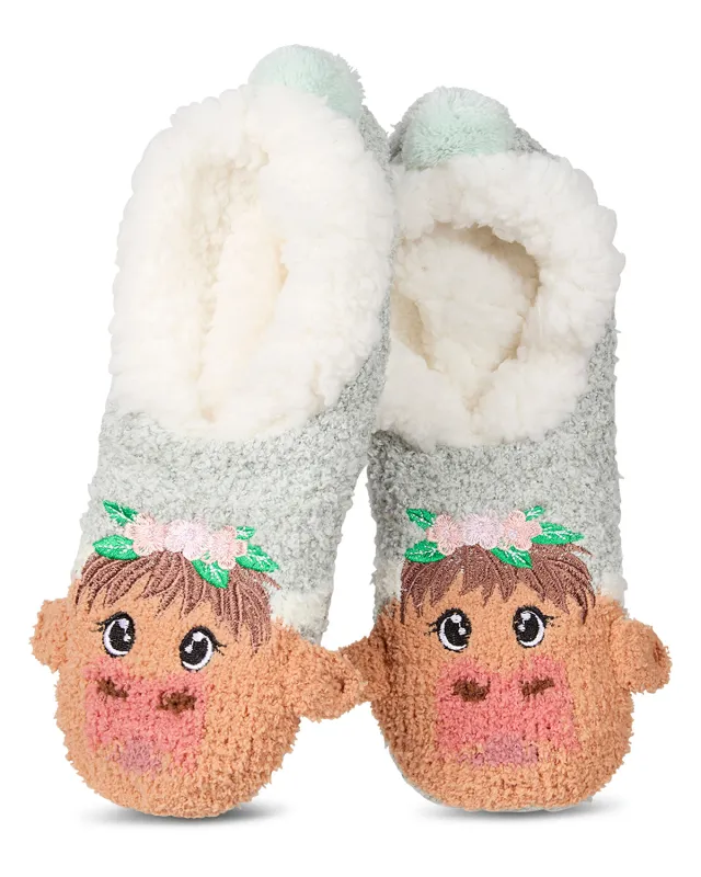 Women's "Highland Cow" Embellished Plush-Lined Slippers made by MeMoi
