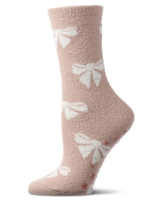 Women's "Bows" Non-Skid Shea Butter-Infused Ultra-Plush Cozy Crew Sock made by MeMoi