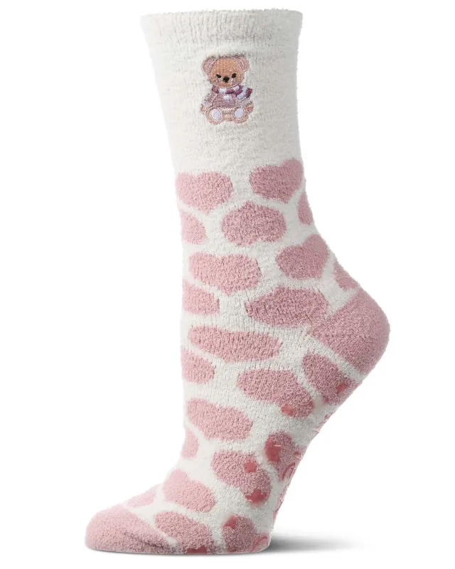 Women's "Teddy Bear" Non-Skid Aloe-Infused Embroidered Cozy Crew Sock made by MeMoi