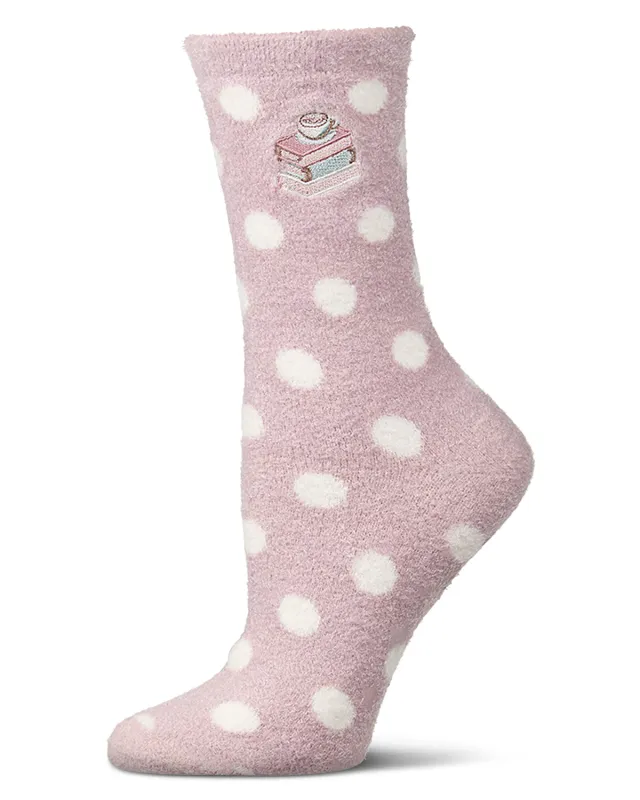 Women's "Book Therapy" Non-Skid Lavender-Infused Embroidered Crew Sock made by MeMoi