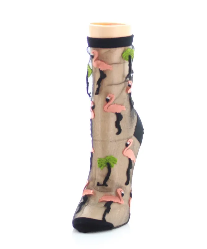 Flamingo Sheer Women's Ankle Socks made by MeMoi