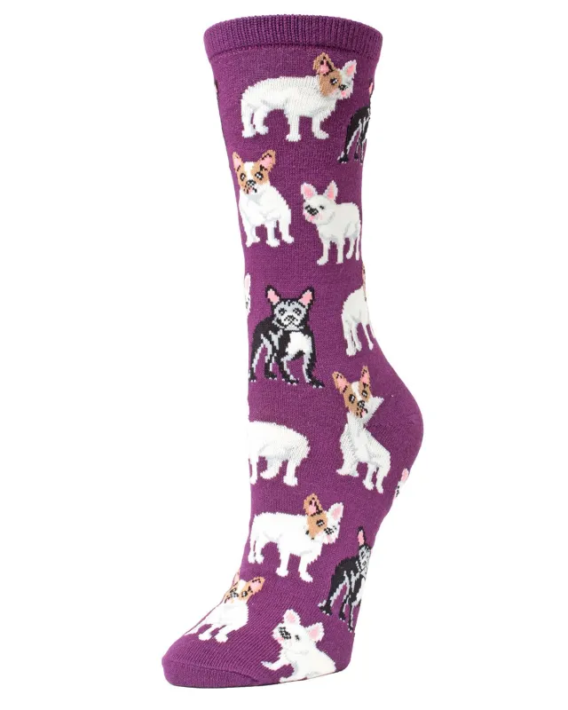Women's French Bulldog Rayon From Bamboo Blend Crew Socks made by MeMoi