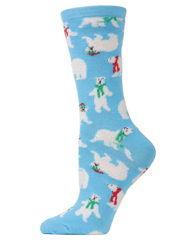 Women's Festive and Fuzzy Polar Bear Crew Socks made by MeMoi