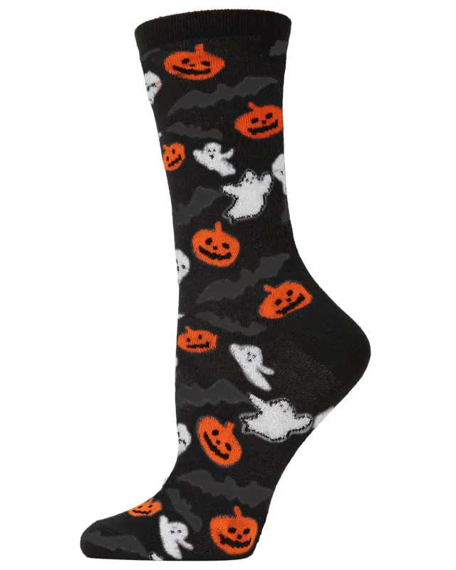 Women's Ghouls and Pumpkins Crew Socks made by MeMoi